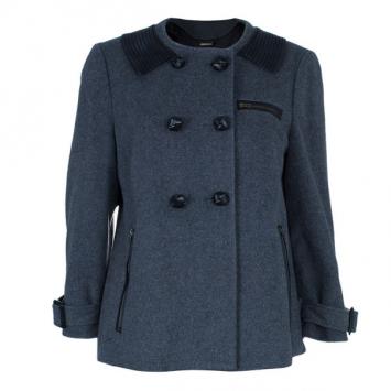 Pre Owned Diane Von Furstenberg Grey Peabody Leather Trimmed Coat M