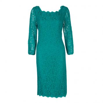 Pre Owned Diane Von Furstenberg Turquoise Lace Long Sleeve Zarita Dress L