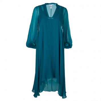 Pre Owned Diane Von Furstenberg Teal Chiffon Overlay Asymmetric Kipling Dress S