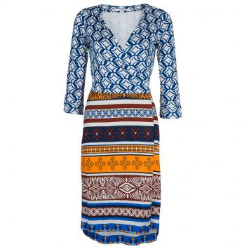 Pre Owned Diane Von Furstenberg Multicolor Printed New Julian Two Desert Band Wrap Dress S