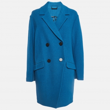 Pre Owned Diane Von Furstenberg Blue Wool Double Breasted Trench Coat M