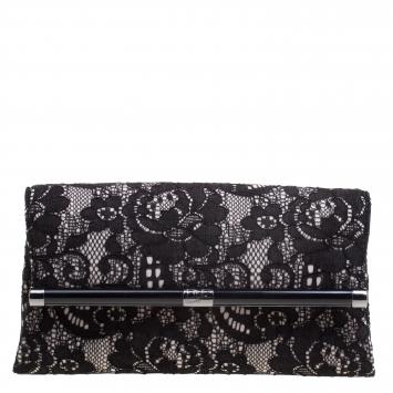 Pre Owned Diane Von Furstenberg Black Lace Envelope Clutch