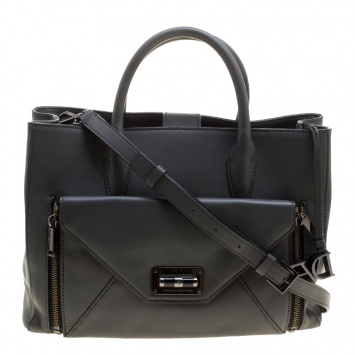 Pre Owned Diane Von Furstenberg Grey Leather Large 440 Gallery Secret Envelope Tote