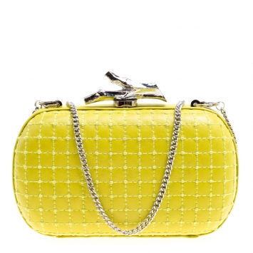 Pre Owned Diane Von Furstenberg Yellow Quilted Leather Lytton Minaudiere Clutch