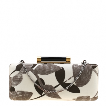 Pre Owned Diane Von Furstenberg White/Brown Sequined Print Tonda Clutch 