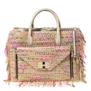 Pre Owned Diane Von Furstenberg Multicolor Tweed and Leather Secret Agent Tote             