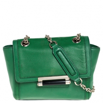 Pre Owned Diane Von Furstenberg Green Lizard Effect Leather Mini 440 Shoulder Bag