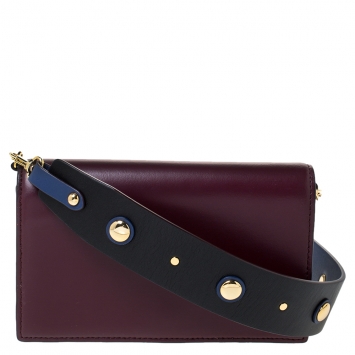 Pre Owned Diane von Furstenberg Burgundy Leather Flap Shoulder Bag