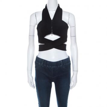 Pre Owned Dion Lee Black Crepe Halter Neck Zip Lock Bustier M