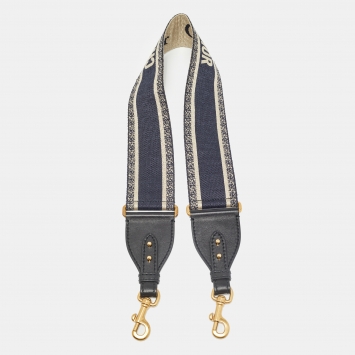 Pre Owned Dior Navy Blue/Beige Canvas and Leather Shoulder Bag Strap
