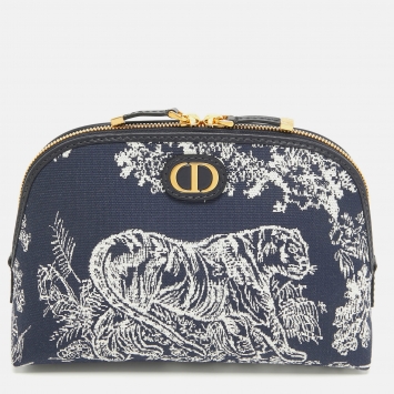 Pre Owned Dior Blue Toile de Jouy Reverse Jacquard Canvas 30 Montaigne Cosmetic Pouch