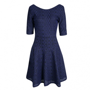 Pre Owned Dior Purple and Black Textured Knit Fit and Flare Dress L