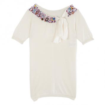 Pre Owned Dior White Embellshed Neckline Top M
