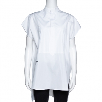 Pre Owned Dior White Cotton Bee Embroidered Sleeveless Blouse S