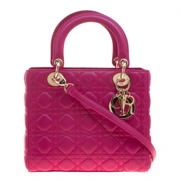 Pre Owned Dior Pink Leather Medium Lady Dior Tote