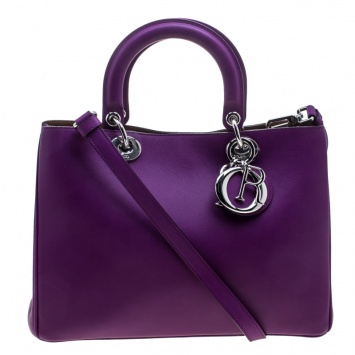 Pre Owned Dior Purple Leather Medium Diorissimo Shopper Tote