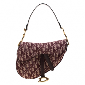 Pre Owned Dior Maroon Canvas and Leather Mini Saddle Bag