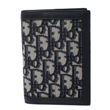 Pre Owned Dior Black Oblique Canvas and Leather Passport Holder