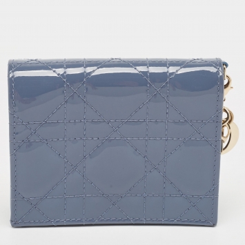 Pre Owned Dior Blue Cannage Patent Leather Lady Dior Card Holder