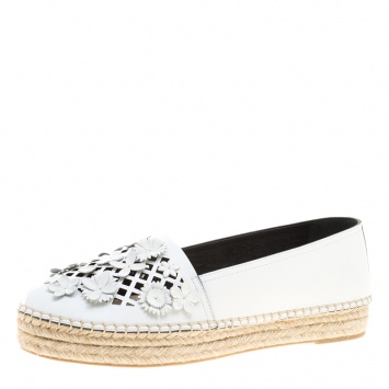 مملوكة مسبقًا Dior White Laser Cut Floral Embellished Leather Flore Espadrilles Size 40