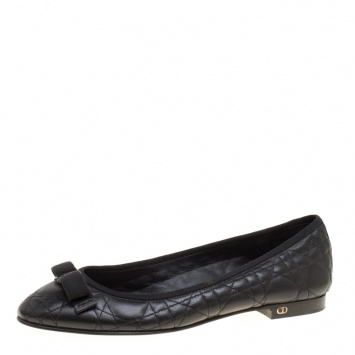 Pre Owned Christian Dior Black Quilted Cannage Leather My Dior Ballet Flats Size 39