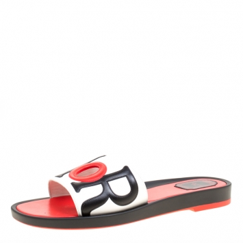 Pre Owned Dior Tri Color Leather Marina Flat Slides Size 41