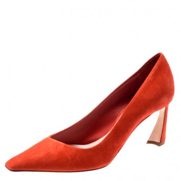 Pre Owned Dior Orange Suede Pointed Toe Pumps Size 39