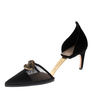 Pre Owned Dior Black Mesh And Suede Surreal D Eye Detail Pointed Toe Pumps Size 38.5