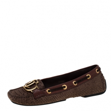 Pre Owned Dior Brown Python Leather CD Loafers Size 37