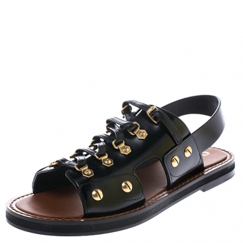 Pre Owned Dior Black Leather Wildior Flat Sandals Size 39