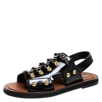 Pre Owned Dior Black Leather Wildior Gladiator Flat Sandals Size 38