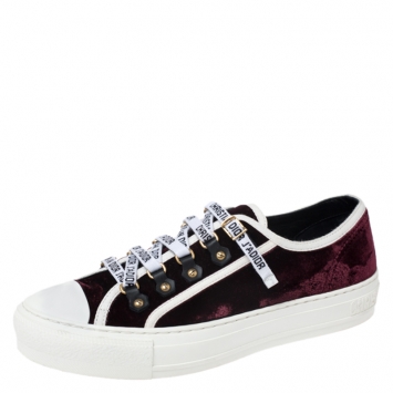 Pre Owned Dior Burgundy Velvet And Canvas Trim Walk'N'Dior Low Top Sneakers Size 38.5