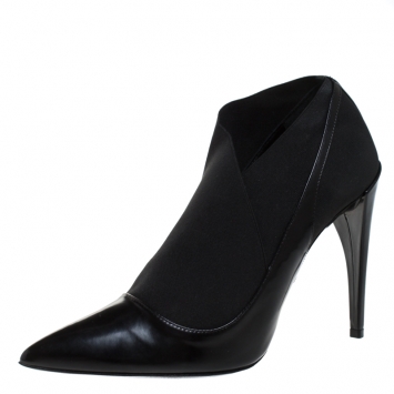 Pre Owned Dior Black Leather And Elastic Fabric Pointed Toe Booties Size 40