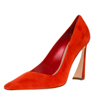 Pre Owned Dior Orange Suede Square Toe Pumps Size 40