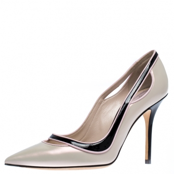 Pre Owned Dior Tricolor Leather And Patent Leather Pointed Toe Pumps Size 37