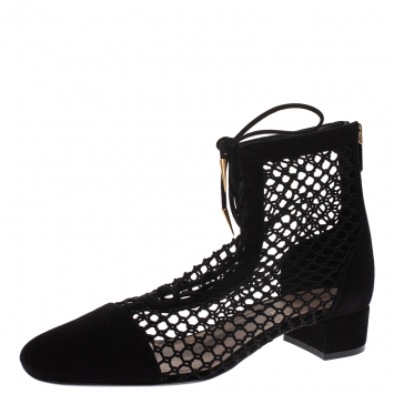 Pre Owned Dior Black Suede and Fishnet Naughtily-D Ankle Boots Size 39