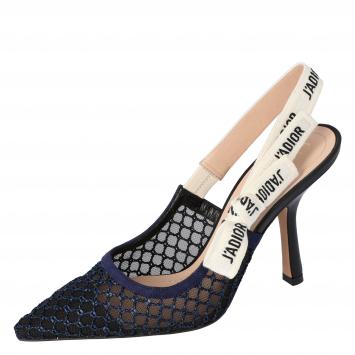 Pre Owned Dior Deep Blue Mesh Embroidered Ribbon J'Adior Slingback Pumps Size 39