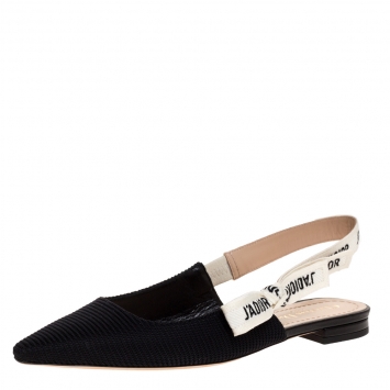 مملوكة مسبقًا Dior Black Fabric J’adior Slingback Flats Sandals Size 37