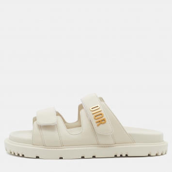 Pre Owned Dior Off White Leather DiorAct Flat Slides Size 38