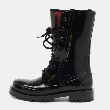 Pre Owned Dior Black Rubber and Fabric Diorcamp Mid Calf Boots Size 37
