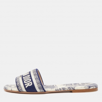 Pre Owned Dior Navy Blue/Grey Canvas Dway  Slide Flats Size 39 
