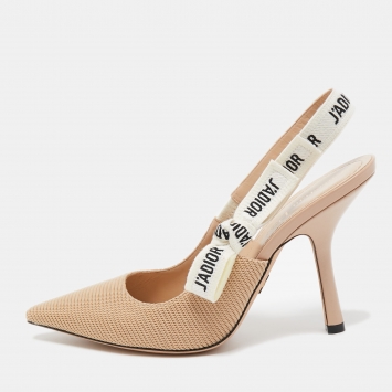 Dior Beige Technical Fabric J'adior Slingback Pumps Size 38