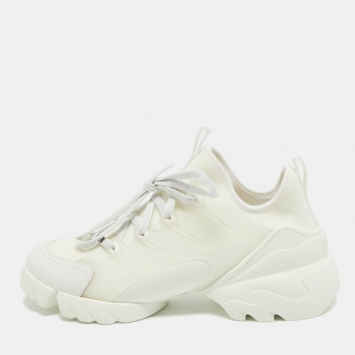 Pre Owned Dior White Fabric and Leather D-Connect Low Top Sneakers Size 39.5