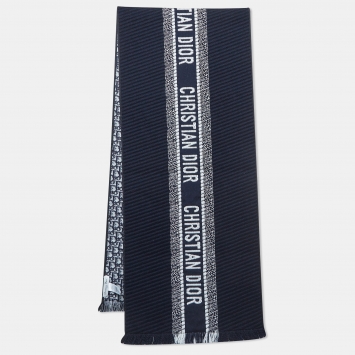 Pre Owned Dior Navy Blue Oblique University Reversible Scarf 