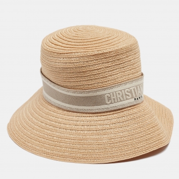 Pre Owned Christian Dior Beige Straw Dioresort Large Brim Hat 