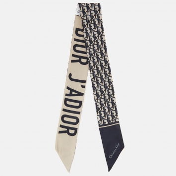 مملوكة مسبقًا Dior Navy Blue/Beige J'Adior Oblique Silk Mitzah Scarf