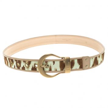 Pre Owned Dior Beige/Brown Canvas and Leather Belt 80CM