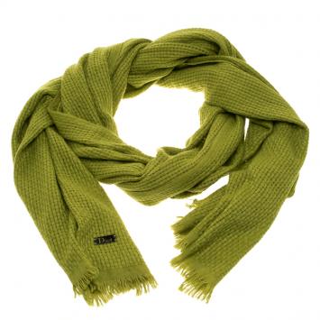 Pre Owned Dior Lime Green Basketweave Cashmere Fringed Edge Shawl