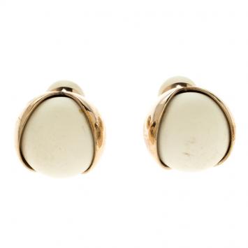 Pre Owned Dior Tribales Mise en Dior Matte White Rose Gold Tone Stud Earrings