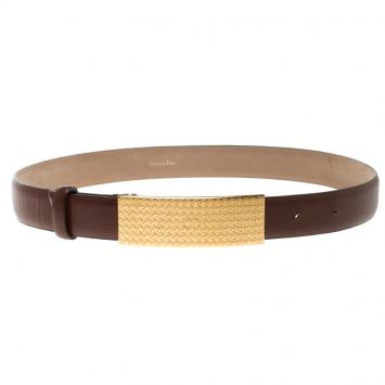Pre Owned Dior Brown Leather Gold Buckle Belt 80cm